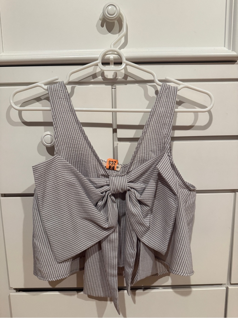 Striped Bow-Front Crop Top - Gray